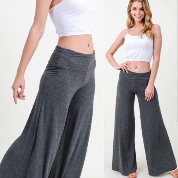 CHARCOAL GRAY WIDE LEG LOUNGE YOGA PANTS - Picture 2 of 4